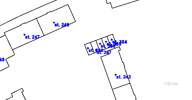 Parcela st. 387 v KÚ Neředín, Katastrální mapa