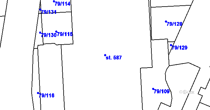 Parcela st. 587 v KÚ Neředín, Katastrální mapa