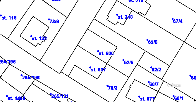 Parcela st. 606 v KÚ Neředín, Katastrální mapa