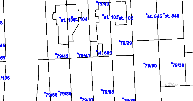 Parcela st. 669 v KÚ Neředín, Katastrální mapa