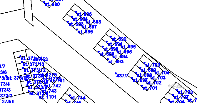 Parcela st. 689 v KÚ Neředín, Katastrální mapa