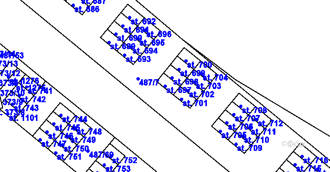 Parcela st. 697 v KÚ Neředín, Katastrální mapa