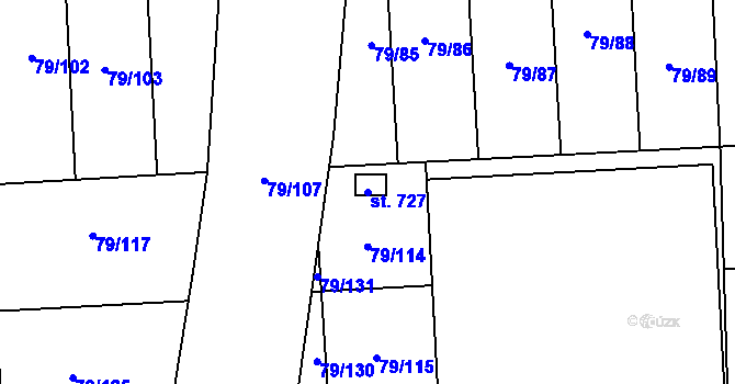 Parcela st. 727 v KÚ Neředín, Katastrální mapa