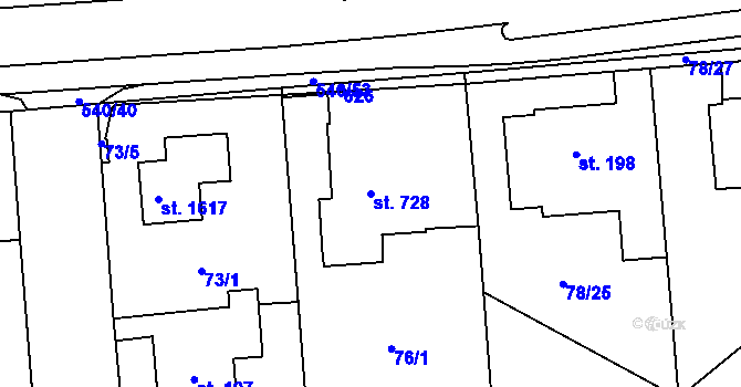 Parcela st. 728 v KÚ Neředín, Katastrální mapa