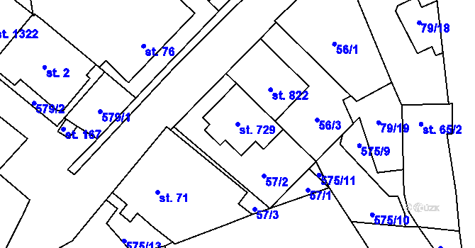 Parcela st. 729 v KÚ Neředín, Katastrální mapa