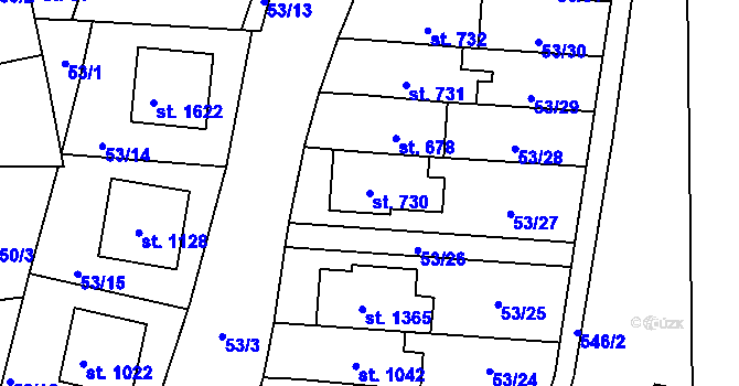 Parcela st. 730 v KÚ Neředín, Katastrální mapa
