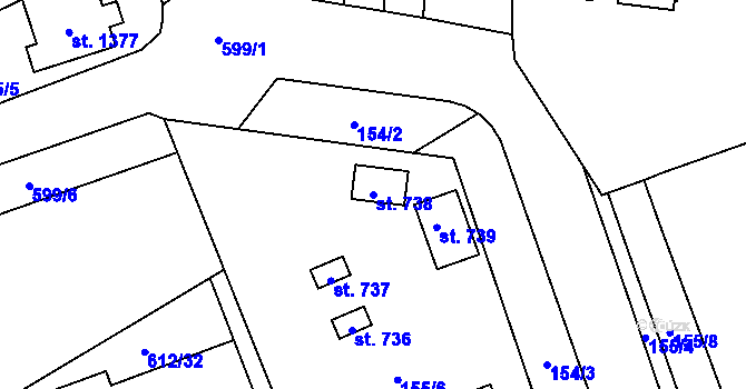 Parcela st. 738 v KÚ Neředín, Katastrální mapa