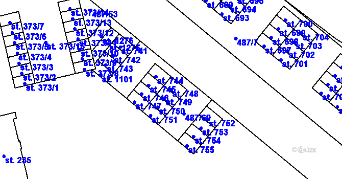 Parcela st. 748 v KÚ Neředín, Katastrální mapa