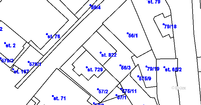 Parcela st. 822 v KÚ Neředín, Katastrální mapa