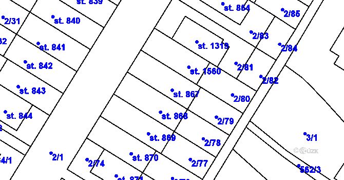 Parcela st. 867 v KÚ Neředín, Katastrální mapa