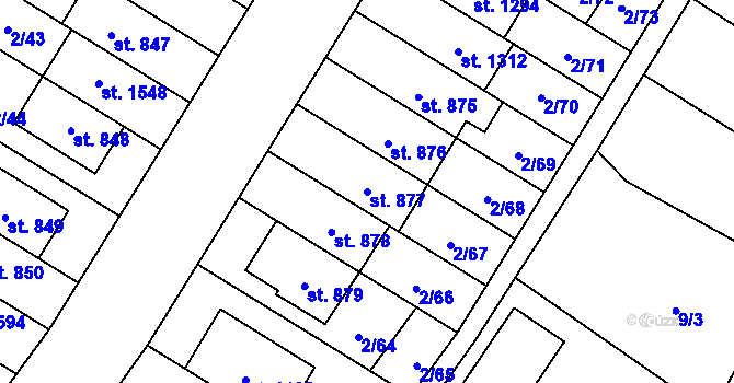 Parcela st. 877 v KÚ Neředín, Katastrální mapa