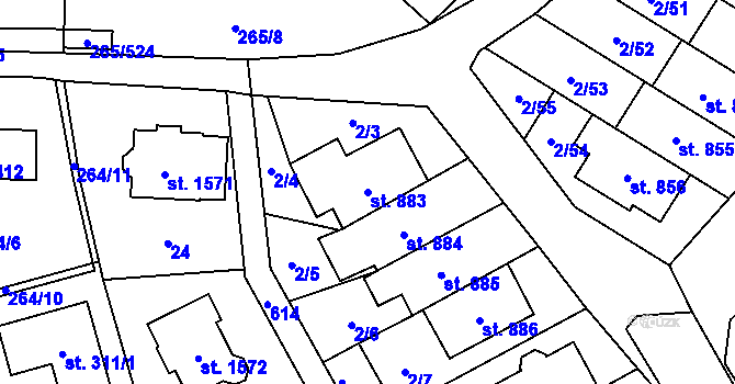 Parcela st. 883 v KÚ Neředín, Katastrální mapa