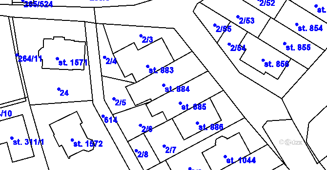 Parcela st. 884 v KÚ Neředín, Katastrální mapa