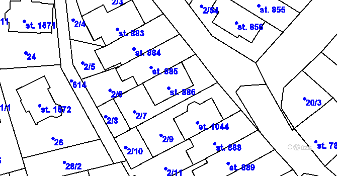 Parcela st. 886 v KÚ Neředín, Katastrální mapa