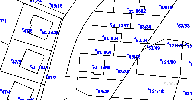Parcela st. 964 v KÚ Neředín, Katastrální mapa