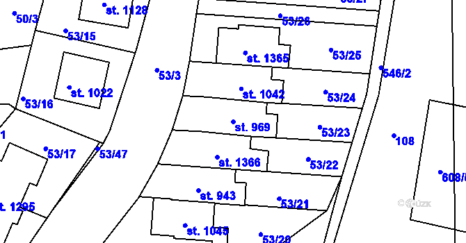 Parcela st. 969 v KÚ Neředín, Katastrální mapa