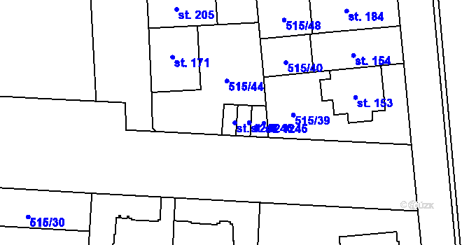 Parcela st. 1247 v KÚ Neředín, Katastrální mapa
