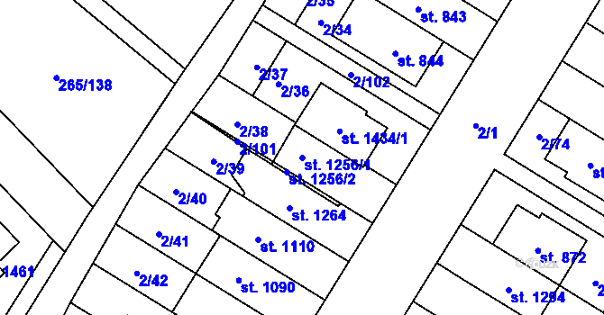 Parcela st. 1256/1 v KÚ Neředín, Katastrální mapa