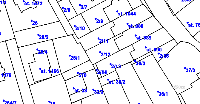 Parcela st. 2/12 v KÚ Neředín, Katastrální mapa