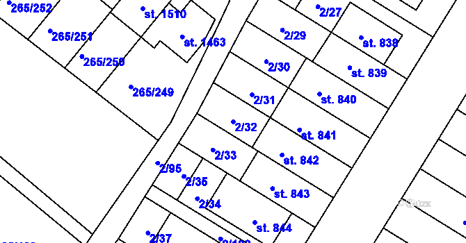 Parcela st. 2/32 v KÚ Neředín, Katastrální mapa