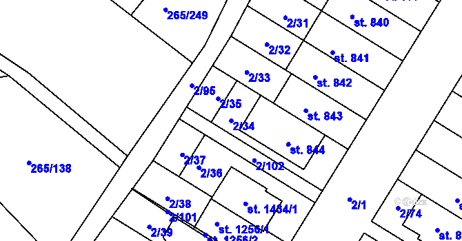 Parcela st. 2/34 v KÚ Neředín, Katastrální mapa