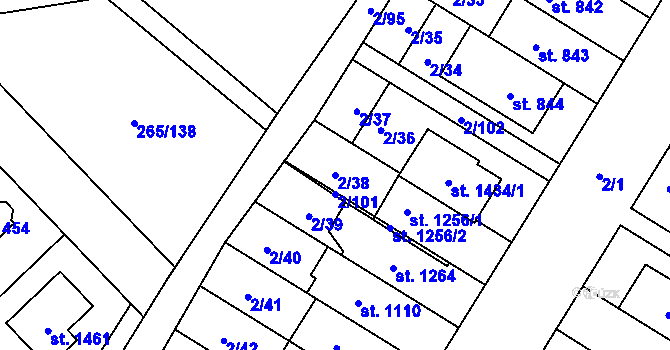 Parcela st. 2/38 v KÚ Neředín, Katastrální mapa