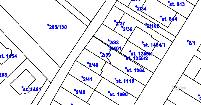 Parcela st. 2/39 v KÚ Neředín, Katastrální mapa