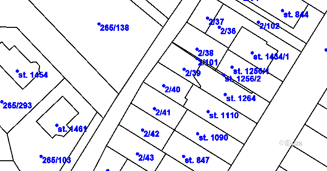 Parcela st. 2/40 v KÚ Neředín, Katastrální mapa