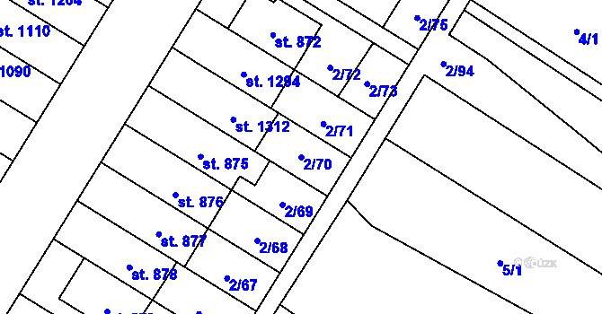 Parcela st. 2/70 v KÚ Neředín, Katastrální mapa