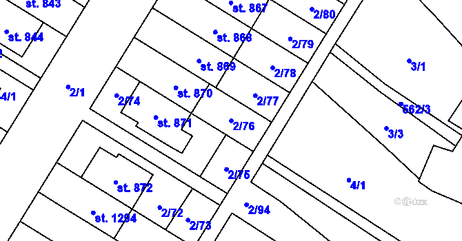 Parcela st. 2/76 v KÚ Neředín, Katastrální mapa