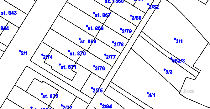 Parcela st. 2/77 v KÚ Neředín, Katastrální mapa
