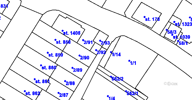 Parcela st. 2/92 v KÚ Neředín, Katastrální mapa