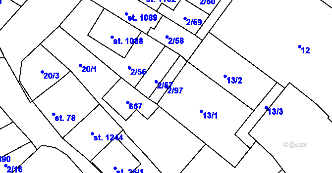 Parcela st. 2/97 v KÚ Neředín, Katastrální mapa