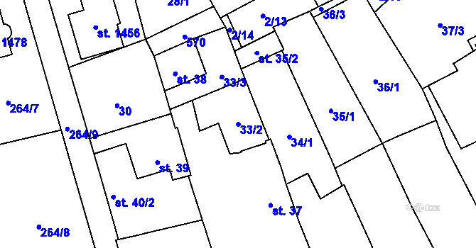 Parcela st. 33/2 v KÚ Neředín, Katastrální mapa