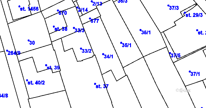 Parcela st. 34/1 v KÚ Neředín, Katastrální mapa