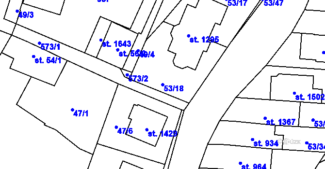 Parcela st. 53/18 v KÚ Neředín, Katastrální mapa