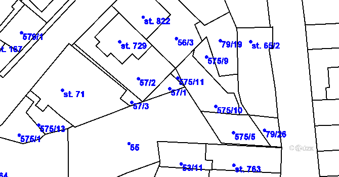 Parcela st. 57/1 v KÚ Neředín, Katastrální mapa