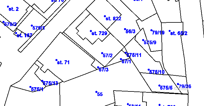 Parcela st. 57/2 v KÚ Neředín, Katastrální mapa