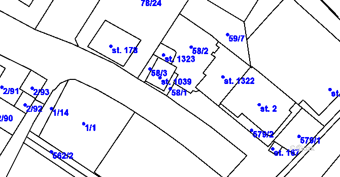 Parcela st. 58/1 v KÚ Neředín, Katastrální mapa