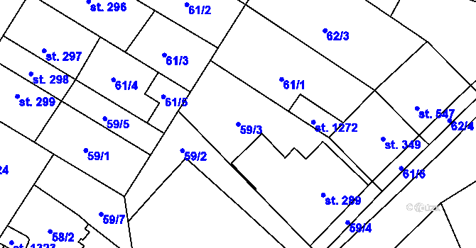 Parcela st. 59/3 v KÚ Neředín, Katastrální mapa