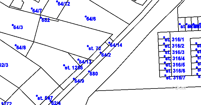 Parcela st. 64/2 v KÚ Neředín, Katastrální mapa