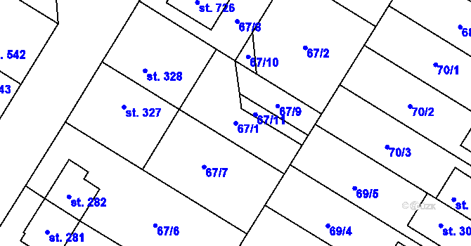 Parcela st. 67/1 v KÚ Neředín, Katastrální mapa
