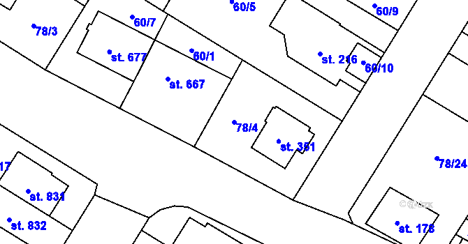 Parcela st. 78/4 v KÚ Neředín, Katastrální mapa