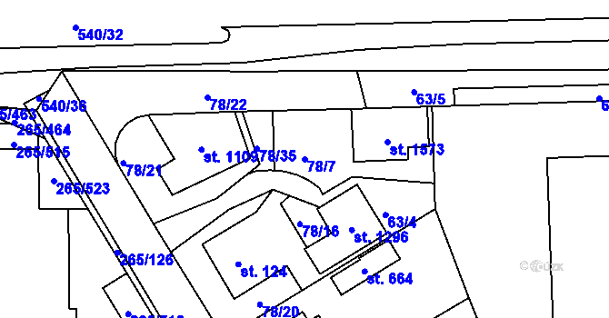 Parcela st. 78/7 v KÚ Neředín, Katastrální mapa