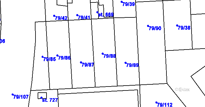 Parcela st. 79/88 v KÚ Neředín, Katastrální mapa