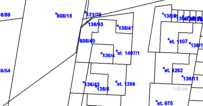 Parcela st. 136/4 v KÚ Neředín, Katastrální mapa