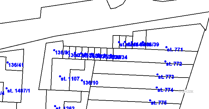 Parcela st. 136/33 v KÚ Neředín, Katastrální mapa