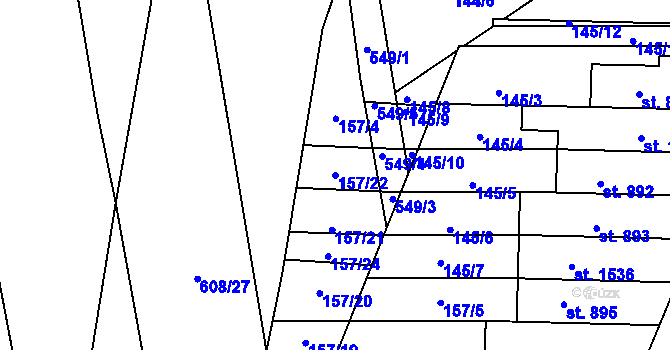 Parcela st. 157/22 v KÚ Neředín, Katastrální mapa