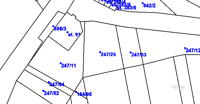 Parcela st. 247/25 v KÚ Neředín, Katastrální mapa