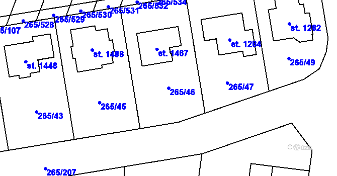 Parcela st. 265/46 v KÚ Neředín, Katastrální mapa